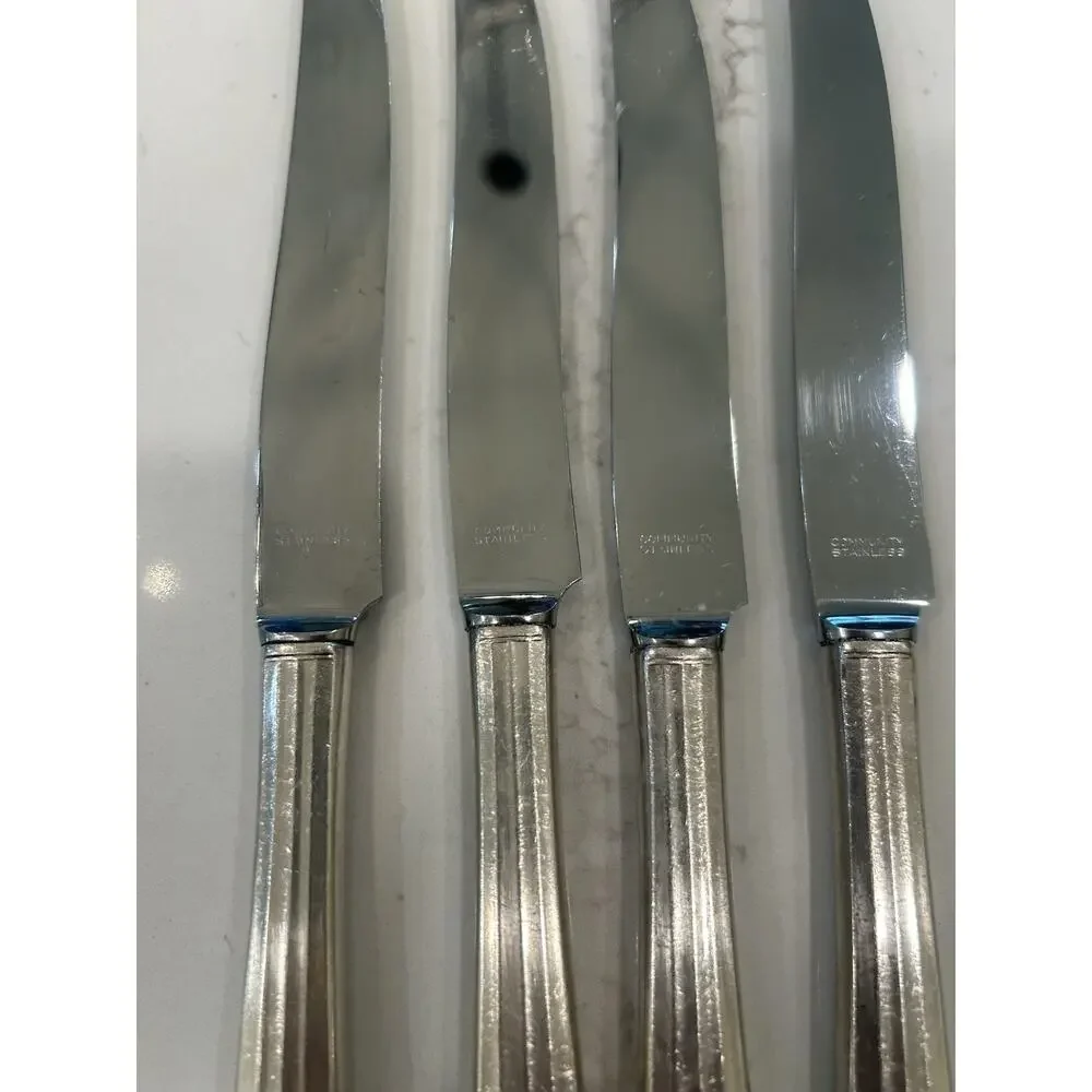 Vtg Set‎ Of 4 Oneida Community CORONATION 9.5” Dinner Knives Silverplate 1936